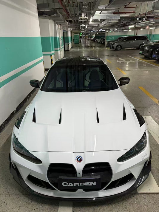BMW M3 G80 G81 & M4 G82 G83 2021 2022 2023 2024 with Aftermarket Parts - AE Style Hood Carbon Fiber from ArmorExtend