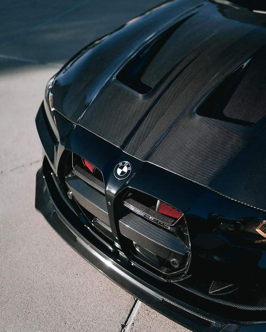 BMW M3 / M3C G80 G81 & M4 / M4C G82 G83 2021 2022 2023 2024 with Aftermarket Parts - Hood Bonnet Double-sided Pre-preg Carbon Fiber from TAKD Carbon