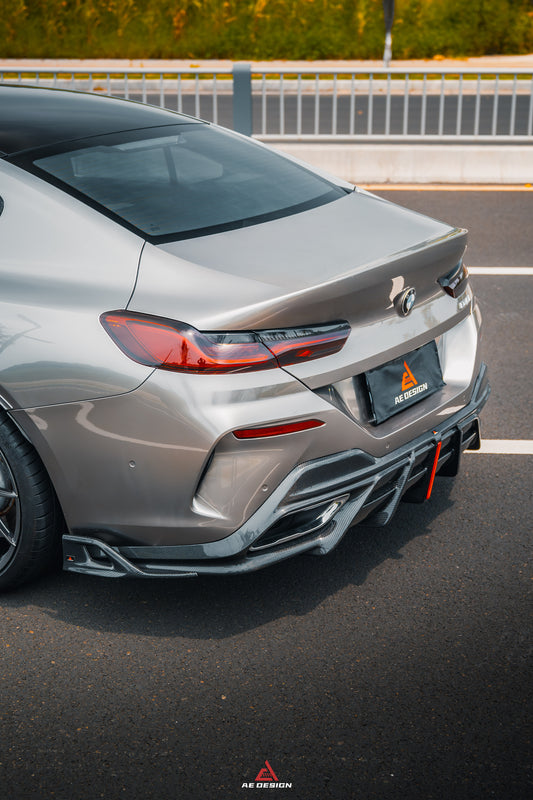 BMW 8 Series M850i 840i (With M-Package Bumper) G14 G15 G16 2018 2019 2020 2021 2022 2023 2024 with Aftermarket Parts - AE Rear Diffuser & Canards Carbon Fiber from ArmorExtend