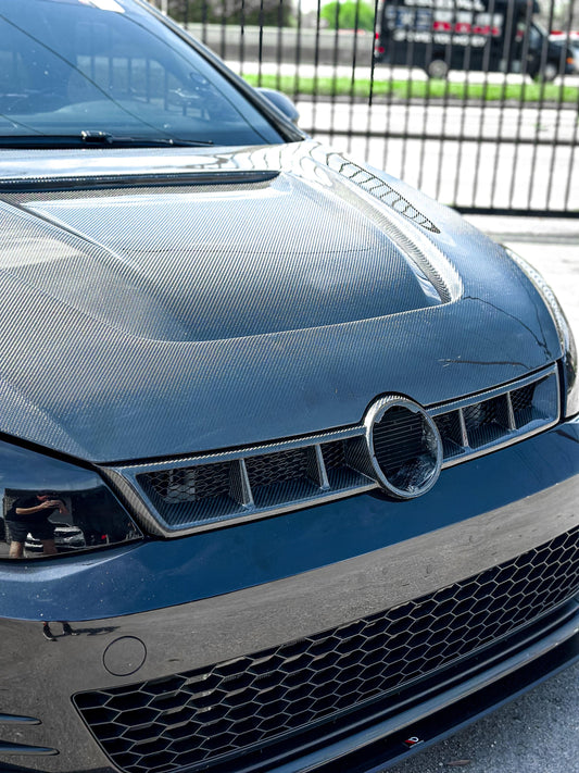 Volkswagen Golf R GTI Base MK7 MK7.5 2015 2016 2017 2018 2019 2020 2021 with Aftermarket Parts - Hood Bonnet Carbon Fiber / FRP from Robot Craftsman