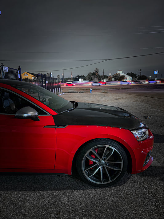 Audi RS5 S5 A5 B9 B9.5 2017-ON with Aftermarket Parts - V2 Tempered Glass Transparent Hood Bonnet Carbon Fiber / FRP from CMST Tuning