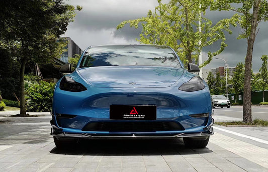 Tesla Model Y 2020 2021 2022 2023 2024 with Aftermarket Parts - AE Style Front Lip Carbon Fiber from ArmorExtend