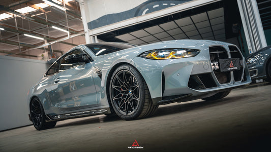 BMW M3 G80 G81 2021 2022 2023 2024 & M4 G82 G83 2021 2022 2023 2024 with Aftermarket Parts - AE Style Side Skirts Carbon Fiber from ArmorExtend