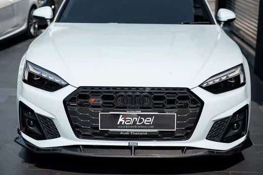Audi S5 A5 (with s-line bumper, does not base model) B9.5 2020 2021 2022 2023 2024 with Aftermarket Parts - V2 Style Front Lip Pre-preg Carbon Fiber from Karbel Carbon