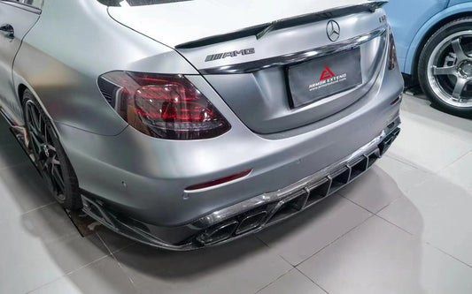 Mercedes Benz E-Class E350 E450 (with sport package bumper) W213 Facelift 2020 2021 2022 2023 2024 & E53 E63/S W213 Facelift 2020 2021 2022 2023 2024 with Aftermarket Parts - AE Rear Diffuser Carbon Fiber from ArmorExtend