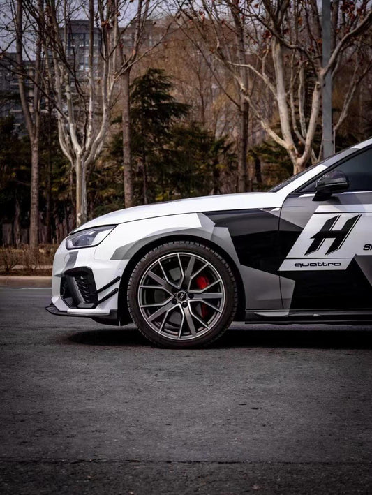 Audi S4 A4 S-line (with s-line bumper, does not fit base model) B9.5 2020 2021 2022 2023 2024 With Aftermarket Parts - Compatible with Karbel Upper Valences & Compatible with OEM Bumper Style Front Canards Pre-preg Carbon Fiber from Karbel Carbon