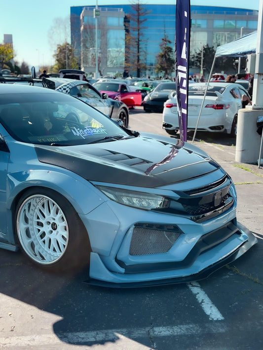 Honda Civic 10th Gen FC1 FC2 FC5 FC6 2016 2017 2018 2019 2020 2021 & Civic 10th Gen FC3 FC4 2017 2018 2019 2020 2021 & Civic 10th Gen FK7 2017 2018 2019 2020 2021 with Aftermarket Parts - Front Bumper & Front Lip Carbon Fiber / FRP from Robot Craftsman