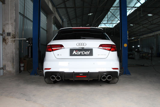 Audi S3 A3 (with S-bumper) 8V.5 2017 2018 2019 2020 With Aftermarket Parts - With LED Light Style Rear Diffuser Pre-preg Carbon Fiber from Karbel Carbon