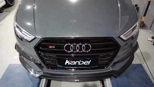 Audi S3 A3 (with S-bumper) 8V.5 2017 2018 2019 2020 with Aftermarket Parts - Front Lip Pre-preg Carbon Fiber from Karbel Carbon