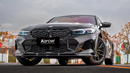 BMW 3 Series 330i (with M-package bumper, does not fit base model) M340i G20 G21 LCI 2023 2024 with Aftermarket Parts - V2 Style Front Lip Pre-preg Carbon Fiber from Karbel Carbon