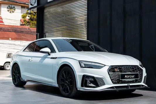 Audi S5 A5 (with s-line bumper, does not base model) B9.5 2020 2021 2022 2023 2024 with Aftermarket Parts - V2 Style Front Lip Pre-preg Carbon Fiber from Karbel Carbon