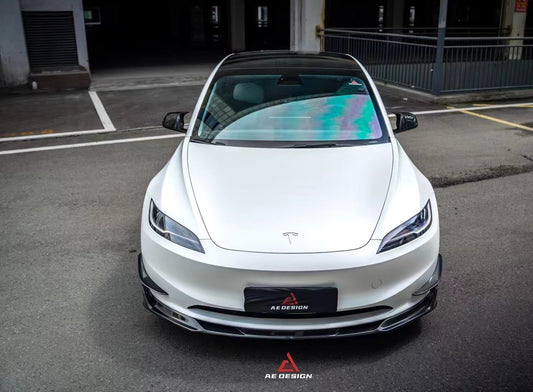 Tesla Model 3 Highland 2024-ON with Aftermarket Parts - AE Style Front Canards Carbon Fiber from ArmorExtend