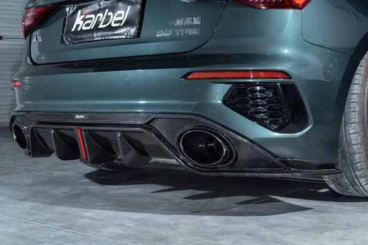 Audi S3 A3 S-line (with s-line bumper) 8Y 2021 2022 2023 2024 with Aftermarket Parts - Rear Diffuser Pre-preg Carbon Fiber from Karbel Carbon