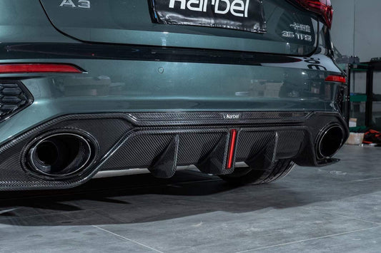 Audi S3 A3 S-line (with s-line bumper) 8Y 2021 2022 2023 2024 with Aftermarket Parts - Rear Diffuser Pre-preg Carbon Fiber from Karbel Carbon