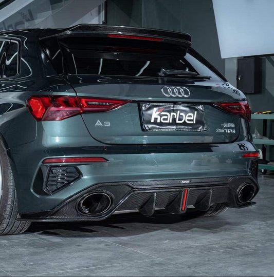 Audi S3 A3 S-line (with s-line bumper) 8Y 2021 2022 2023 2024 with Aftermarket Parts - Rear Diffuser Pre-preg Carbon Fiber from Karbel Carbon