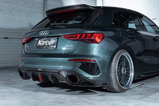 Audi S3 A3 S-line (with s-line bumper) 8Y 2021 2022 2023 2024 with Aftermarket Parts - Rear Diffuser Pre-preg Carbon Fiber from Karbel Carbon