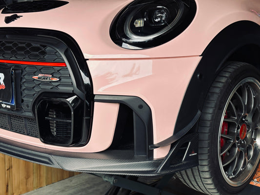 MINI Cooper JCW (John Cooper Works) F56 LCI 2022 2023 2024 with Aftermarket Parts - AE Style Front Canards Carbon Fiber from ArmorExtend
