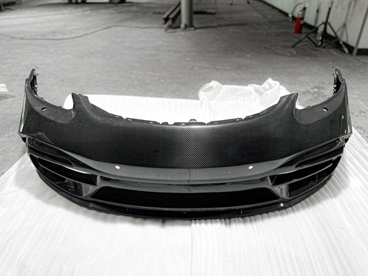 Porsche 718 Cayman / Boxster / GTS 2017-ON with Aftermarket Parts - Front Bumper & Lip Pre-preg Carbon Fiber from TAKD Carbon