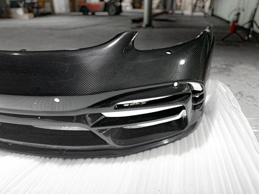 Porsche 718 Cayman / Boxster / GTS 2017-ON with Aftermarket Parts - Front Bumper & Lip Pre-preg Carbon Fiber from TAKD Carbon