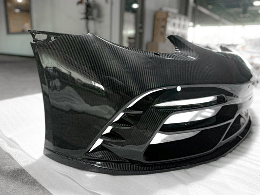 Porsche 718 Cayman / Boxster / GTS 2017-ON with Aftermarket Parts - Front Bumper & Lip Pre-preg Carbon Fiber from TAKD Carbon