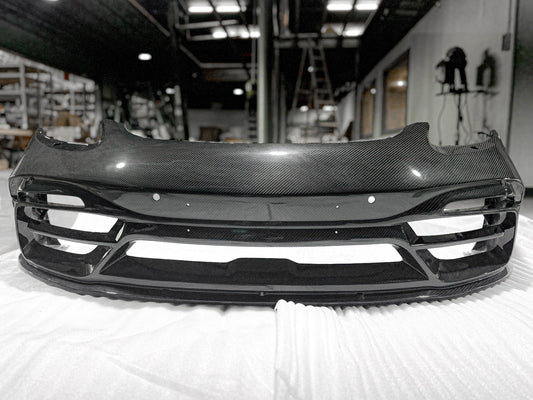 Porsche 718 Cayman / Boxster / GTS 2017-ON with Aftermarket Parts - Front Bumper & Lip Pre-preg Carbon Fiber from TAKD Carbon
