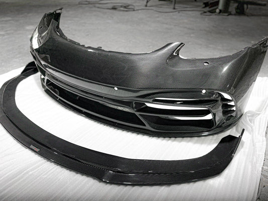 Porsche 718 Cayman / Boxster / GTS 2017-ON with Aftermarket Parts - Front Bumper & Lip Pre-preg Carbon Fiber from TAKD Carbon