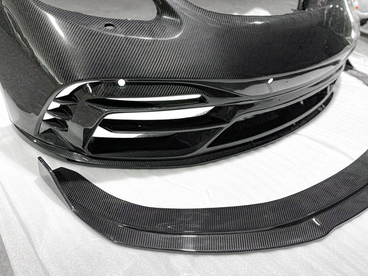 Porsche 718 Cayman / Boxster / GTS 2017-ON with Aftermarket Parts - Front Bumper & Lip Pre-preg Carbon Fiber from TAKD Carbon