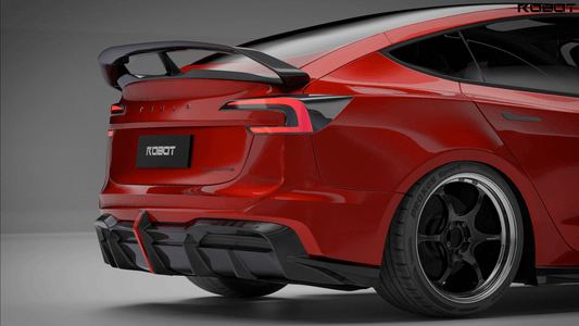 Tesla Model 3 Highland / Performance 2024-ON with Aftermarket Parts - Hacker Rear Wing Carbon Fiber / FRP from Robot Craftsman