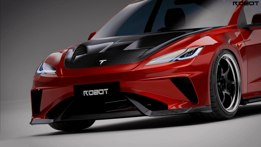 Tesla Model 3 Highland / Performance 2024-ON with Aftermarket Parts - Hacker Hood & Hood Garnish Carbon Fiber / FRP from Robot Craftsman