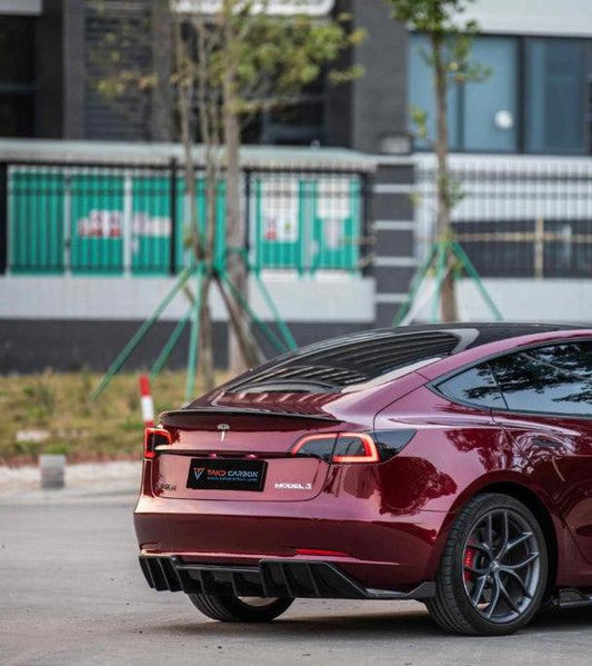 Tesla Model 3 / Performance 2017 2018 2019 2020 2021 2022 2023 with Aftermarket Parts - Rear Diffuser Pre-preg Carbon Fiber from TAKD Carbon