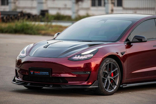 Tesla Model 3 / Performance 2017 2018 2019 2020 2021 2022 2023 with Aftermarket Parts - Hood Bonnet Double-sided Pre-preg Carbon Fiber from TAKD Carbon