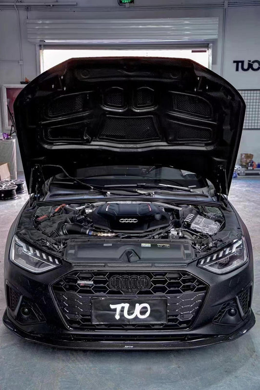 Audi RS4 S4 A4 (all models) B9 / B9.5 2017-ON with Aftermarket Parts - V2 Style Hood Pre-preg Carbon Fiber from TAKD Carbon