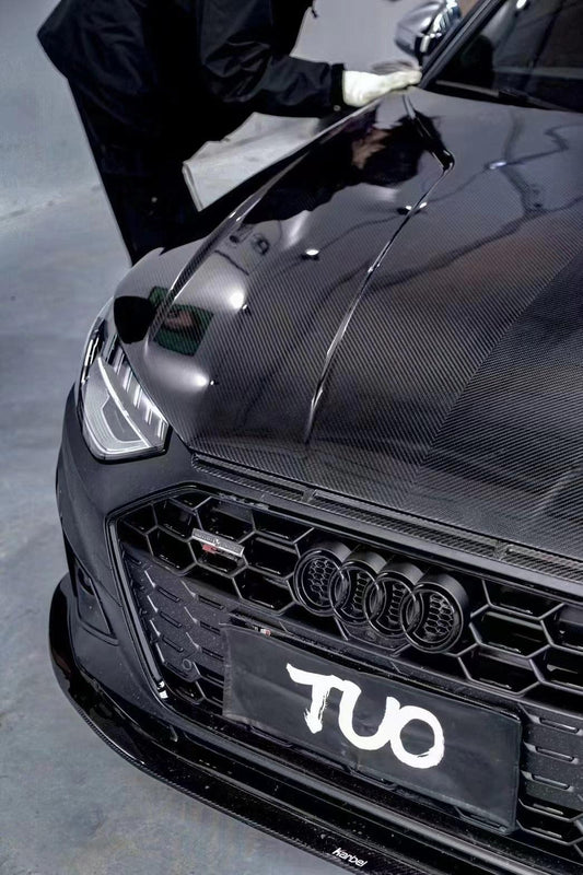 Audi RS4 S4 A4 (all models) B9 / B9.5 2017-ON with Aftermarket Parts - V2 Style Hood Pre-preg Carbon Fiber from TAKD Carbon