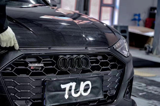 Audi RS4 S4 A4 (all models) B9 / B9.5 2017-ON with Aftermarket Parts - V2 Style Hood Pre-preg Carbon Fiber from TAKD Carbon