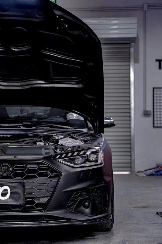 Audi RS4 S4 A4 (all models) B9 / B9.5 2017-ON with Aftermarket Parts - V2 Style Hood Pre-preg Carbon Fiber from TAKD Carbon