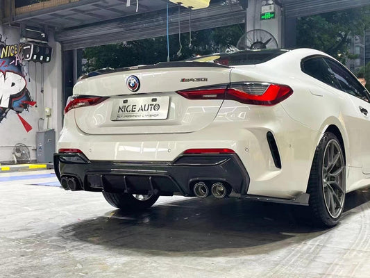 BMW 4 Series 430i (with M-package bumper, does not fit base model) M440i G22 G23 2020-ON with Aftermarket Parts - Rear Diffuser & Canards Pre-preg Carbon Fiber from TAKD Carbon