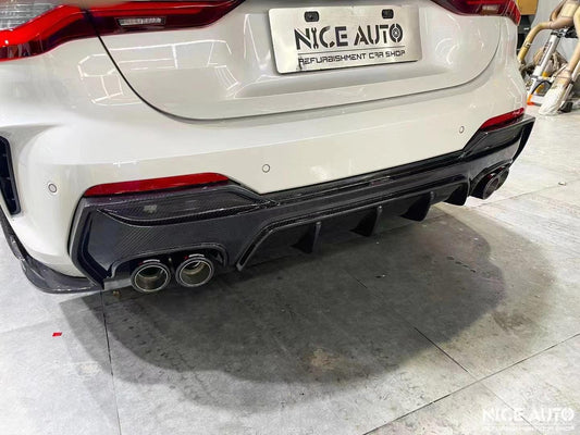 BMW 4 Series 430i (with M-package bumper, does not fit base model) M440i G22 G23 2020-ON with Aftermarket Parts - Rear Diffuser & Canards Pre-preg Carbon Fiber from TAKD Carbon