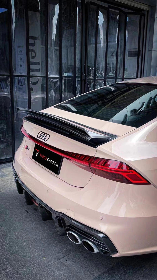 Audi S7 A7 C8 2019 2020 2021 2022 2023 2024 with Aftermarket Parts - Rear Spoiler Pre-preg Carbon Fiber from TAKD Carbon