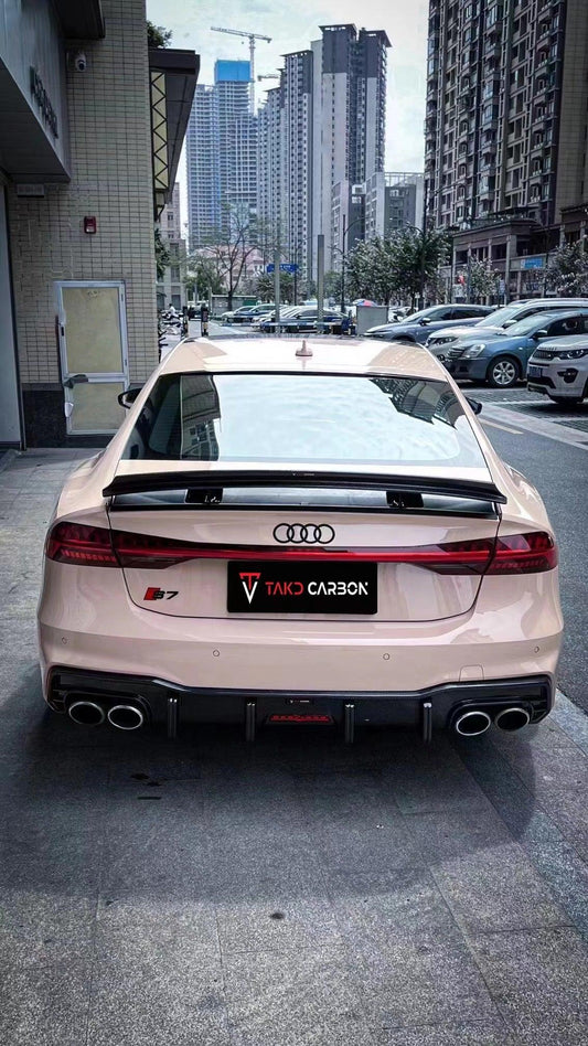 Audi S7 A7 (with s-line bumper) C8 2019 2020 2021 2022 2023 2024 with Aftermarket Parts - Rear Diffuser Pre-preg Carbon Fiber from TAKD Carbon