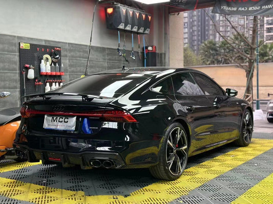 Audi S7 A7 (with s-line bumper) C8 2019 2020 2021 2022 2023 2024 with Aftermarket Parts - Rear Diffuser Pre-preg Carbon Fiber from TAKD Carbon