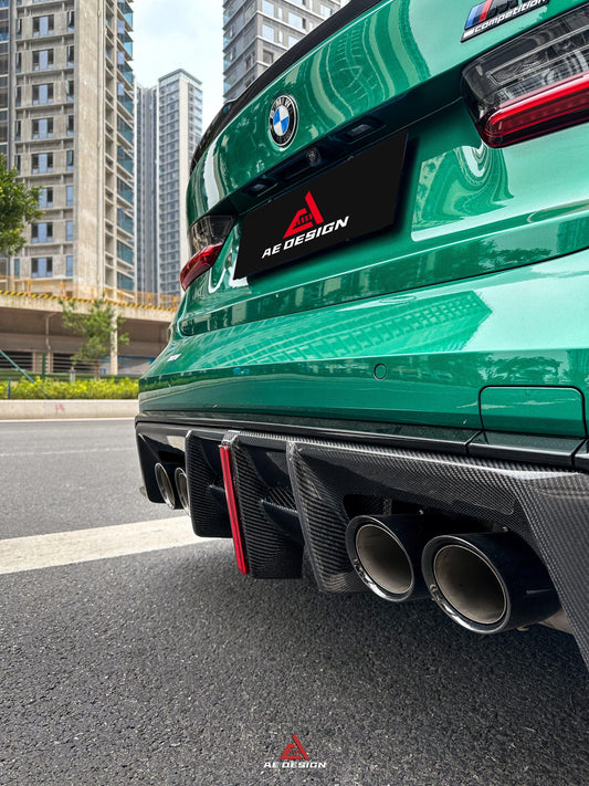 BMW M3 G80 G81 2021 2022 2023 2024 & M4 G82 G83 2021 2022 2023 2024 with Aftermarket Parts - AE V2 Style Rear Diffuser & Canards Carbon Fiber from ArmorExtend