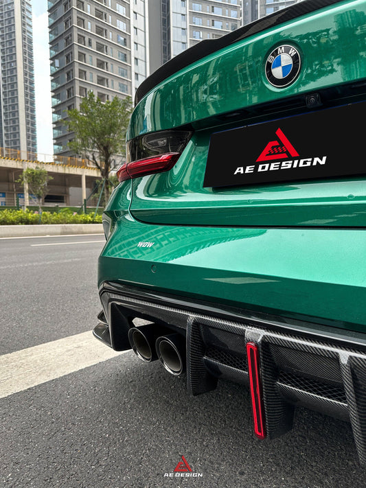 BMW M3 G80 G81 2021 2022 2023 2024 & M4 G82 G83 2021 2022 2023 2024 with Aftermarket Parts - AE V2 Style Rear Diffuser & Canards Carbon Fiber from ArmorExtend