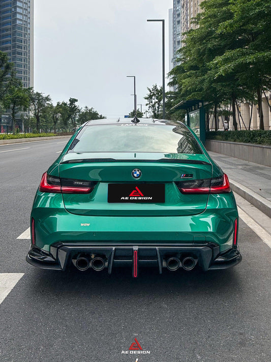 BMW M3 G80 G81 2021 2022 2023 2024 & M4 G82 G83 2021 2022 2023 2024 with Aftermarket Parts - AE V2 Style Rear Diffuser & Canards Carbon Fiber from ArmorExtend