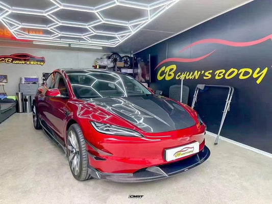 Tesla Model 3 Highland 2024-ON with Aftermarket Parts - V2 Style Front Lip Carbon Fiber from CMST Tuning