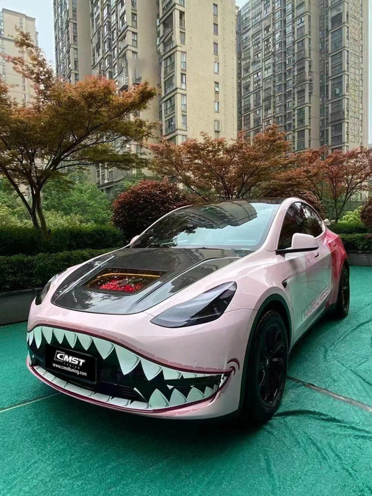 Tesla Model Y Performance AWD Long Range RWD Standard 2020-ON with Aftermarket Parts - V3 Tempered Glass Clearview Style Hood Bonnet Carbon Fiber / FRP from CMST Tuning
