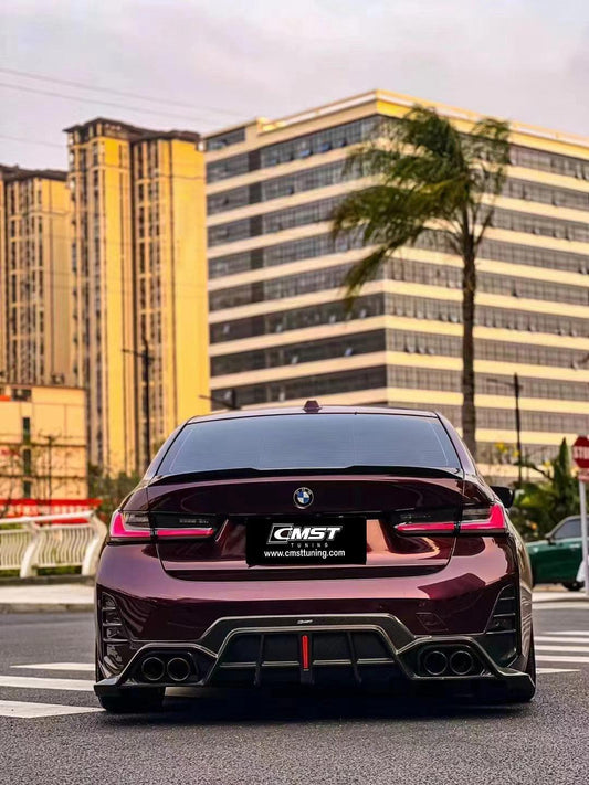 BMW 3 Series 330i M340i G20 G21 LCI 2023-ON (fitment for 330i requires M-Sport package bumper) with Aftermarket Parts - Pre-preg Carbon & FRP Rear Diffuser from CMST Tuning