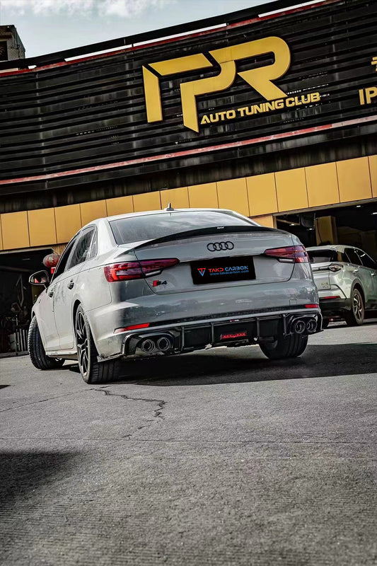 Audi S4 A4 S-line (with s-line bumper) B9 2017 2018 2019 with Aftermarket Parts - V2 Rear Diffuser & Canards Pre-preg Carbon Fiber from TAKD Carbon