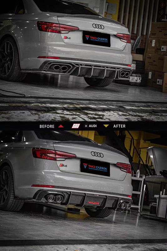 Audi S4 A4 S-line (with s-line bumper) B9 2017 2018 2019 with Aftermarket Parts - Rear Diffuser Pre-preg Carbon Fiber from TAKD Carbon