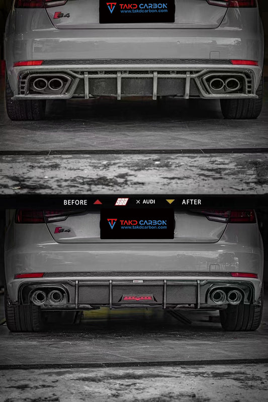 Audi S4 A4 S-line (with s-line bumper) B9 2017 2018 2019 with Aftermarket Parts - Rear Diffuser Pre-preg Carbon Fiber from TAKD Carbon