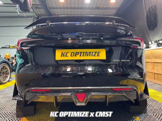 Tesla Model 3 Highland / Performance 2024-ON with Aftermarket Parts - V1 Style Rear Diffuser & Canards Carbon Fiber from CMST Tuning